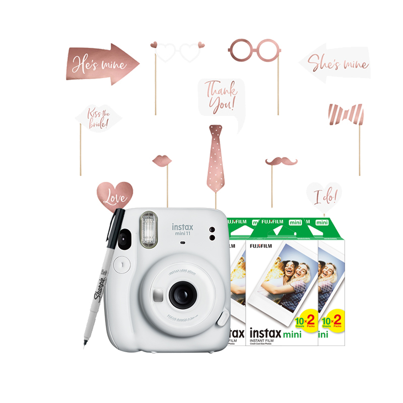 INSTAX MINI 11 Esküvői Csomag - Ice White (Gép + Film + Props + Filc+ ajándék)