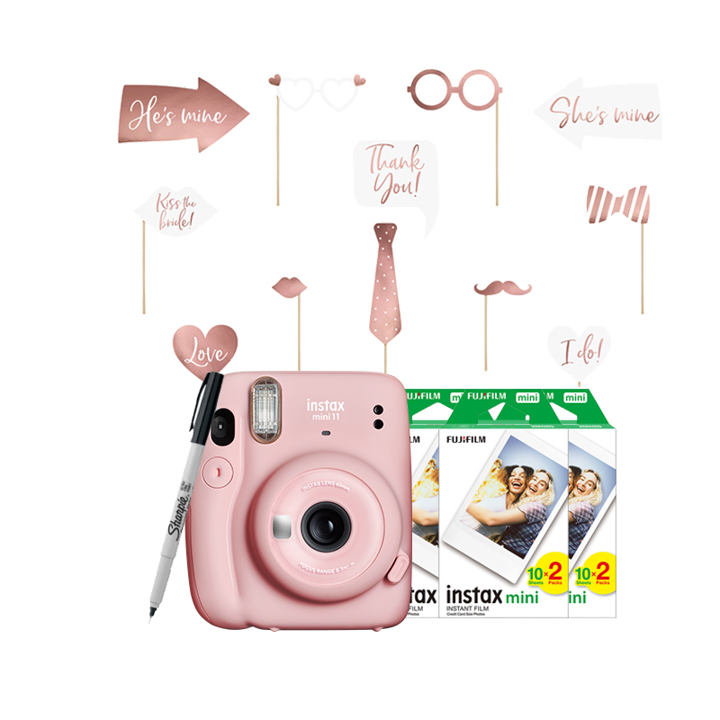 INSTAX MINI 11 Esküvői Csomag - Blush Pink (Gép + Film + Props + Filc+ ajándék)