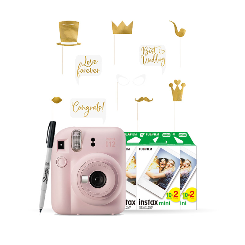 INSTAX MINI 12 Esküvői Csomag - Blossom Pink (Gép + Film + Props + Filc)