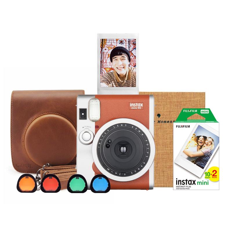 Instax Mini 90 Tavaszi Túra csomag - Barna (GÉP + TOK + FILM + ALBUM + Színes lencse készlet)  