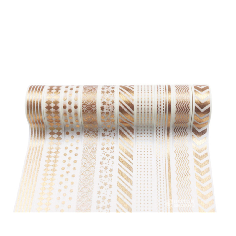 Washi tape öntapadós dekorszalag szett - Fehér-arany (20 db)
