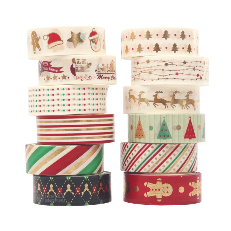 Washi tape öntapadós dekorszalag szett - Fehér Karácsony (12 db)