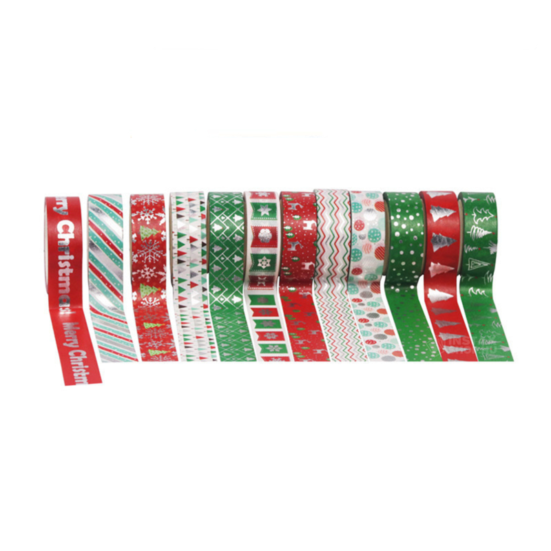 Washi tape öntapadós dekorszalag szett - Zöld Karácsony (12 db)